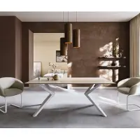 DELIFE Eettafel Edge 200x100 keramiek Laminam Travertino Bianco Creme-wit Zenthara kantig metaal wit