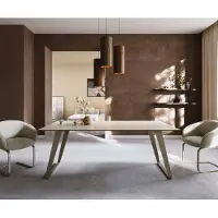 DELIFE Eettafel Edge 200x100 keramiek Laminam Travertino Bianco Creme-wit metaal schuin effectafwerking Titan