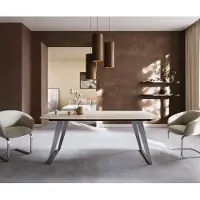 DELIFE Eettafel Edge Boot 200x100 keramiek Laminam Travertino Bianco Creme-wit RVS Schräg
