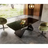 DELIFE Eettafel Edge Boot 200x100 Reliefglas zwart 3D-Design W-frame metaal zwart
