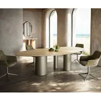 DELIFE Eetkamertafel Edge ovaal 280x130 keramiek Laminam Sabbia eiken kleur Troa metaal effectafwerking titaan