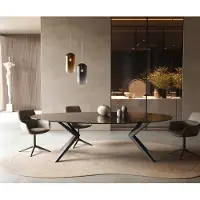 DELIFE Eetkamertafel Edge ovaal 280x130 reliëfglas Rauchzwart 3D-Design Zenthara hoekig metaal zwart