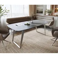 DELIFE Eettafel Edge boot 200x100 cm keramiek beton grijs roestvrij staal schuin