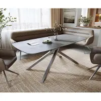 DELIFE Eettafel Edge boot 200x100 cm keramiek beton grijs kruisframe rechthoekig roestvrij staal