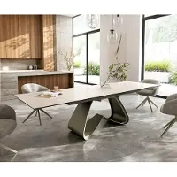 DELIFE Eettafel Edge 200-300x100 keramiek Laminam Travertino Bianco Creme-wit W-frame effectafwerking Titan uitrekbaar