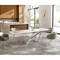 DELIFE Eettafel Edge 300x100 keramiek Laminam Travertino Bianco Creme-wit Spider metaal wit