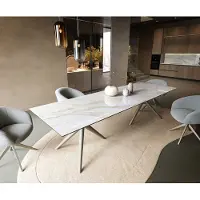 DELIFE Eettafel Edge 300x100 cm keramiek Onyx Pearl Estelar rond metaal effectfinish titan