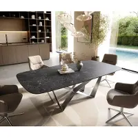 DELIFE Eettafel Edge Boot 240x120 cm Keramiek Laminam Nero Greco Anthrazit Spider Flachstahl Roestvrij staal