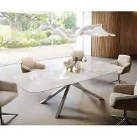DELIFE Eetkamertafel Edge Boot 270x120 cm Keramiek Iris FMG Onice Grigio kruisonderstel Rechthoek Roestvrij staal