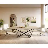 DELIFE Eettafel Edge Boot 240x120 cm Keramiek Laminam Sabbia Eichefarbig Spider Flachstahl Roestvrij staal Grafiet