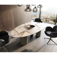 DELIFE Eettafel Edge Oval 220x120 keramiek Iris FMG Patagonia Lappato Troa metaal effectafwerking Titan