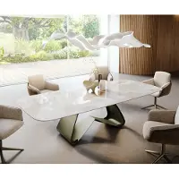 DELIFE Eetkamertafel Edge Boot 270x120 cm Keramiek Iris FMG Onice Grigio W-onderstel Metaal Effectafwerking Titan