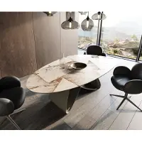 DELIFE Eettafel Edge Oval 220x120 keramiek Iris FMG Patagonia Lappato W-frame metaal effectafwerking Titan