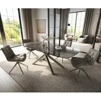 DELIFE Eettafel Edge Boot 180-220x100 cm Keramiek Emperador Extra Lucidato Donkerbruin Kruisonderstel rechthoekig effectafwerking Titanium uitschuifbaar