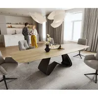 DELIFE Eettafel Edge Boot 200-300x120 cm Keramiek Laminam Sabbia Eichefarbig W-onderstel Zwart uitschuifbaar