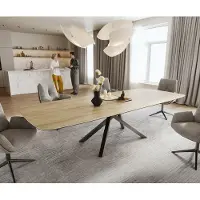 DELIFE Eettafel Edge Boot 240-300x120 cm Keramiek Laminam Sabbia Eichefarbig kruisonderstel Rechthoek Roestvrij staal Grafiet uitschuifbaar