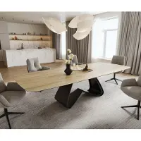 DELIFE Eettafel Edge Boot 240-300x120 cm Keramiek Laminam Sabbia Eichefarbig W-onderstel Zwart uitschuifbaar