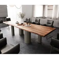 DELIFE Eetkamertafel Edge 300x100 XL acacia bruin Pilier metaal effectafwerking titaan Live-Edge