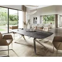 DELIFE Eettafel Edge Boot 260x120 cm Keramiek Laminam Nero Greco Anthrazit Zenthara hoekig Roestvrij staal