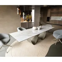DELIFE Eettafel Edge 300x100 cm keramiek Onyx Pearl Infinity metaal effectfinish titan
