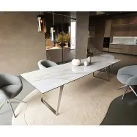 DELIFE Eettafel Edge 300x100 cm keramiek Onyx Pearl roestvrij staal schuin