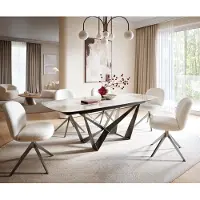 DELIFE Eettafel Edge Boot 180-220x100 cm Keramiek Minas Melange Wit-Beige Spider Flachstahl Roestvrij staal Grafiet uitschuifbaar