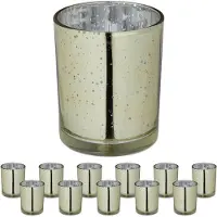 Relaxdays theelichthouders set van 12 - glazen kaarsjeshouders - 8,5 x 7 cm - decoratief - goud