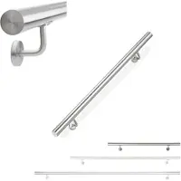 Relaxdays trapleuning - 100 cm - rvs - rond - binnen - buiten - Ø 42 mm - met houders - zilver