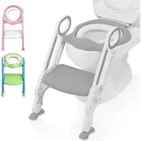 LifeGoods WC Verkleiner met Trapje - Toilettrainer met Opstapje - Potje peuter - 2 tot 7 Jaar - Grijs/Wit