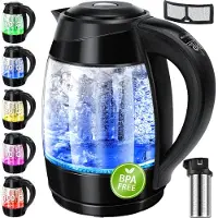 Kesser 1,8L Elektrische Waterkoker 2200W Glazen Waterkoker Roestvrijstalen Warmhoudfunctie Kettle - Zwart / Zwart