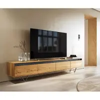 DELIFE Tv-meubel Stonegrace 240 cm eiken natuur 4 deuren V-poot roestvrij staal