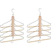 Merkloos ruimtebesparende kledinghanger - set van 2 - 4 hangers - lotushout - broekhangers