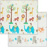 Relaxdays speelmat dieren - tweezijdig bedrukt - 195x175 cm - afwasbaar - baby - kruipmat