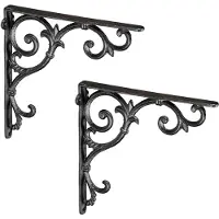 Relaxdays plankhouder antiek - 2 stuks M - gietijzer - antieke ornamenten - vintage - zwart