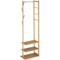 Relaxdays kledingrek met schoenenrek - met kapstok - 3 planken - met kledingstang - bamboe