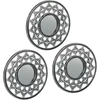 Relaxdays spiegel set van 3 - rond - Ø 25 cm - wandspiegel ornamenten - zilver-grijs