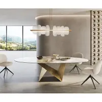 DELIFE Eettafel Edge Oval 280x130 keramiek Minas Melange wit-beige Origami metaal goud