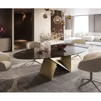 DELIFE Eettafel Edge Ovaal Keramiek Emperador Extra Lucidato Donkerbruin 280x130 Origami Metallic Goud