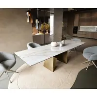 DELIFE Eettafel Edge 300x100 cm keramiek Onyx Pearl Origami metallic goud