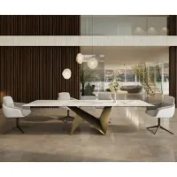 DELIFE Eettafel Edge 300x100 keramiek Calacatta Luxe wit-goud-grijs Origami metaal goud