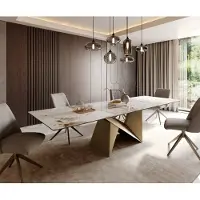 DELIFE Eettafel Edge 300x100 keramiek Minas Melange wit-beige Origami metaal goud
