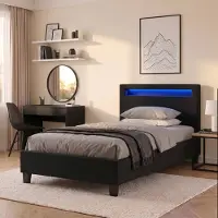 CARO-Möbel Gestoffeerd bed HIMALAYA zwart met LED-verlichting