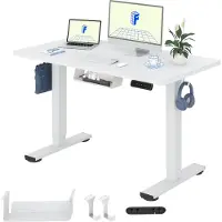 FlexiSpot EG1, verstelbaar bureau, 120x60 cm. Elektrisch verstelbaar, met telescopische kolom, twee opklapbare elementen en een wit bureaublad