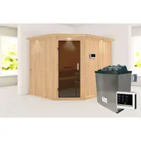 Karibu | Malin Sauna met Dakkraag | Antracietglas | Kachel 9 kW Externe Bediening