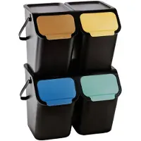 Practic - Prullenbak - Set van 4 prullenbakken - containerset, voor scheiding, 4x25l, zwart, Bini 10100577