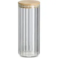 Zeller Voorraad/bewaar pot Grooves - hard glas - transparant - 1100 ml - bamboe deksel - luchtdicht