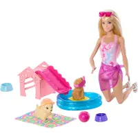 Barbie family puppy pool party