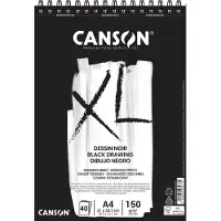 Taidepiste XL Zwart Tekenpapier 150 g/m A4, Dubbelzijdig: Gekorreld & Glad, Spiraalblok Korte Zijde, 40 Zwarte Vellen, Ideaal voor Professionele Kunstenaars &