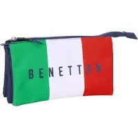Safta Pennenetui met 3 vakken Benetton Flag Marineblauw 22 x 12 x 3 cm