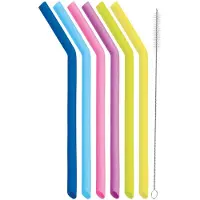Kitchencraft Kcsilstraw7pc Set Silicone Straws With Cleaning Brush Transparant